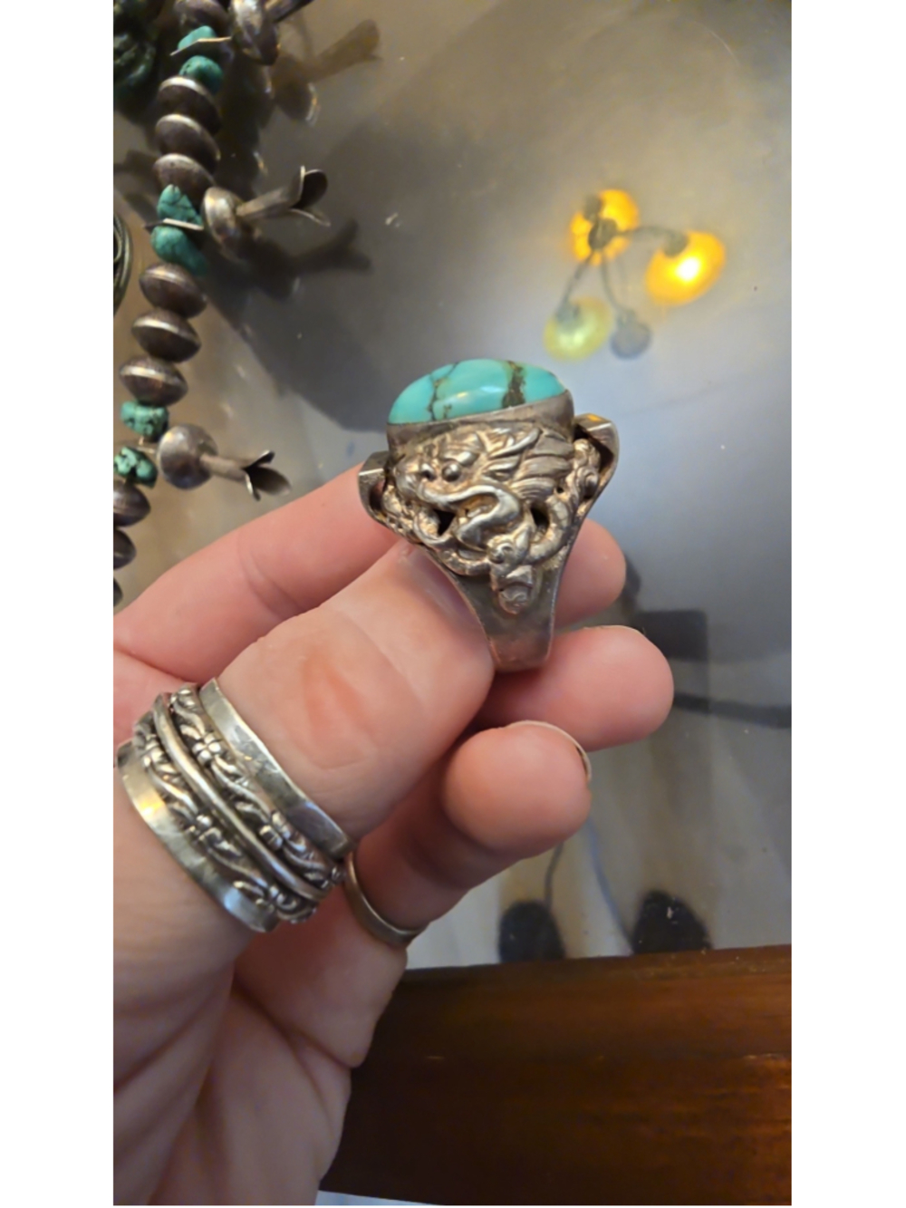 925 Tibetan Turquoise Saddle Ring - Picture 4 of 4